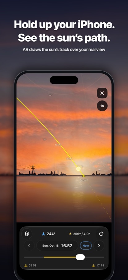 AR view drawing the sun's path over the real horizon