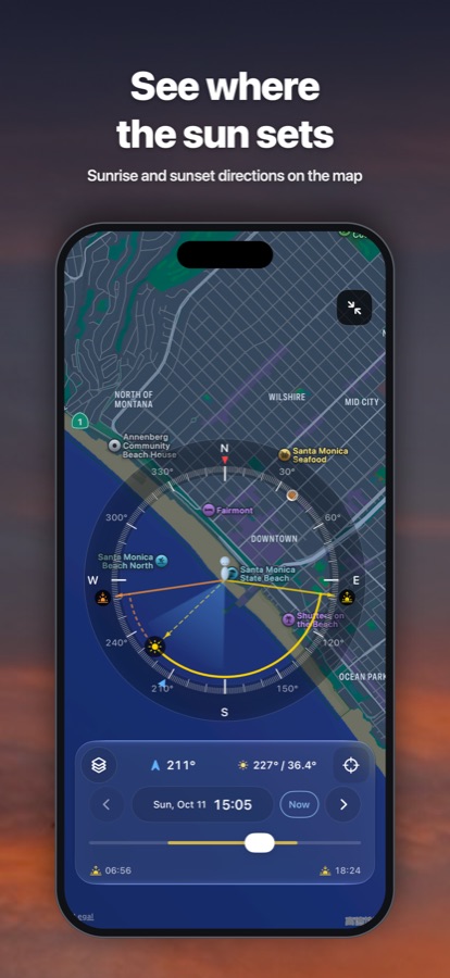 Map with sunrise and sunset directions
