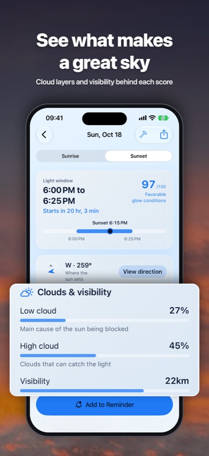 Cloud layers and visibility behind each score